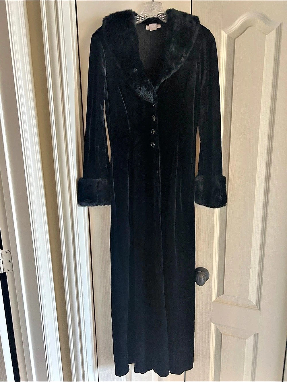 BASIC Black Faux Fur Trim Coat Like New
